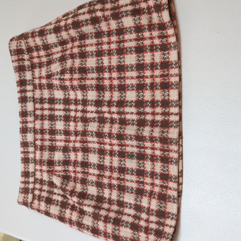 Cider, Brown orange and cream checked Tweed mini skirt. Size XL